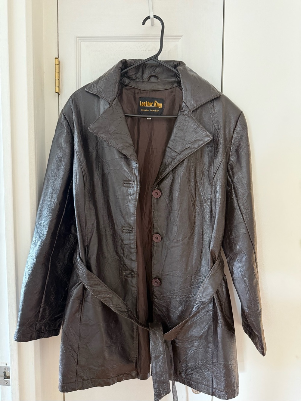 Women's Brown Leather Coat with Belt